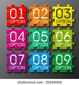 Nine piece flat puzzle round infographic presentation. 9 step circle business diagram. Nine section compare service banner. Vector illustration template shape . 3d Abstract Background