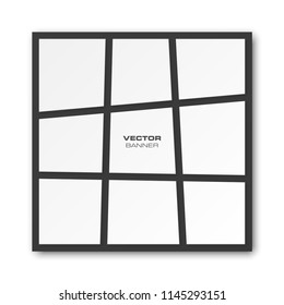 Nine pieces abstract banner set. The clear rectangle form as nine advertising banner poster. The flat abstract banner paper cut image. Advertising Design shape. label banner tag background