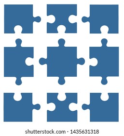 Nine Pieces Blue Puzzle Vector