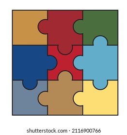 A Nine pieces jigsaw puzzle. Conceptual Illustration .  desaturated color . vector , icon 