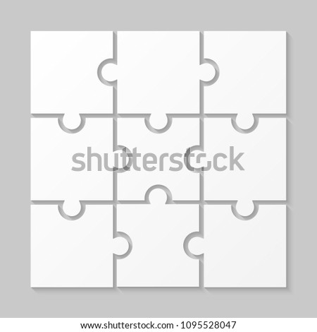 Nine pieces puzzle squares diagram. Squares business presentation infographic. 9 steps, parts, pieces of process diagram. Section compare banner. Jigsaw puzzle info graphic. Marketing strategy.