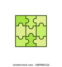 Nine Pieces Puzzle vector concept green icon or symbol