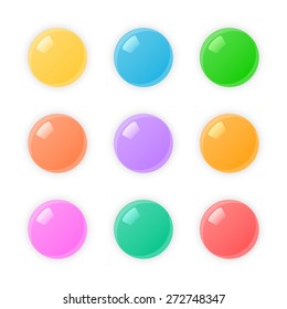 Nine plastic different colored balls. Glossy balls with transparent shadow.