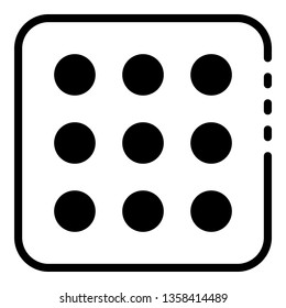 Nine point dice icon. Outline nine point dice vector icon for web design isolated on white background