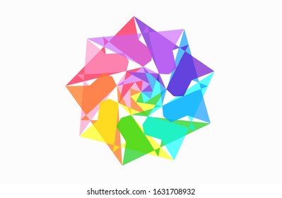 Nine Pointed Star Geometric Polygon, Symbolic Icon Template, Rainbow Pinwheel in Nine Colors