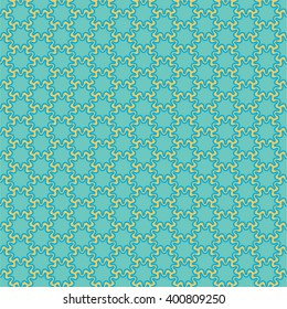 Nine pointed star pattern background in gold, blue and turquoise.