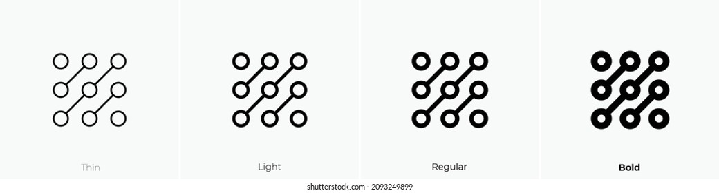 nine points connected icon. Thin, Light Regular And Bold style design isolated on white background