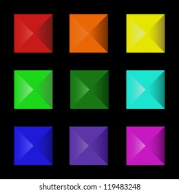 nine rainbow colored vector pyramid  shaped buttons