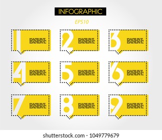 nine rectangle speech bubbles with big numberes, concept of options