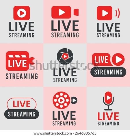 Nine Red and Gray Live Streaming Logos vector