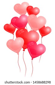 Nine Red Heart Balloons With Matching Strings