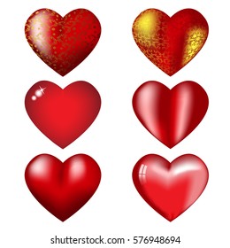 Nine red hearts with highlights