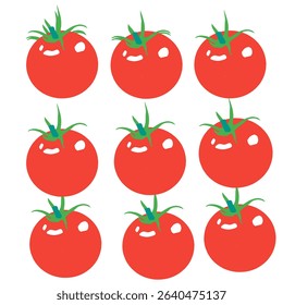 nine red tomatoes on a white background