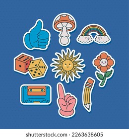 nine retro style set icons