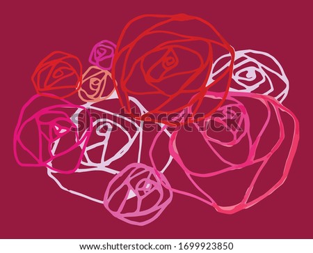 nine roses line watercolor art