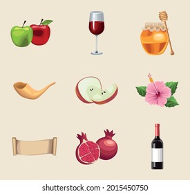 nine rosh hashanah set icons
