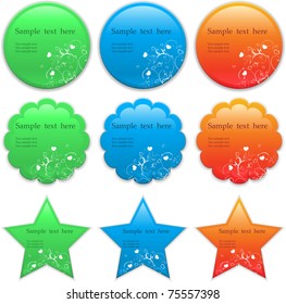 Nine round and star shape sticker red, blue, green colors