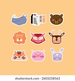 Nine savannah animal stickers vector