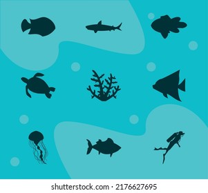 nine sealife silhouettes style icons