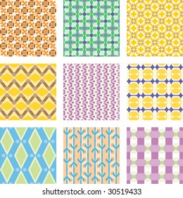 Nine seamless wallpaper patterns.