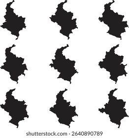 Nine Separate Silhouettes of a Geographical Region