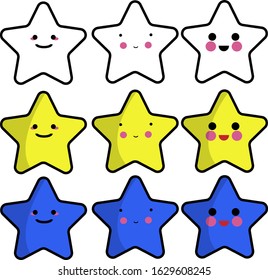 Nine set of adorable star character illustration,flat vector, star character logo