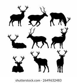 nine sets of antlered deer silhouettes that you can use