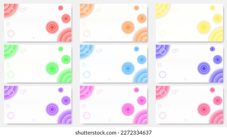 nine sets of background design with wavy line, bubble and circle elements. minimal, colorful, simple and clean concept. used for background, backdrop, banner, wallpaper, copy space or landing pa