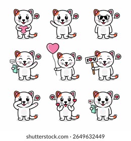  nine sets of colored cartoon cats, with various styles, cute and fun