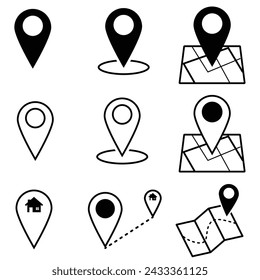 nine sets of GPS pin and map icons