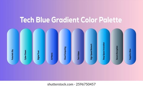 Nine shades of blue gradient color palette ideal for tech, AI, and digital designs.