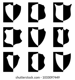 Nine shield black and white icon set