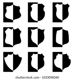 Nine shield black and white icon set