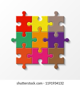 nine sided puzzle presentation banner. Abstract puzzle infographic template with explanatory text field business statistics. Vector 9 pieces puzzles illustration. Section nine compare service banner