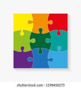nine sided puzzle presentation banner. Abstract puzzle infographic template with explanatory text field business statistics. Vector 9 pieces puzzles illustration. Section nine compare service banner