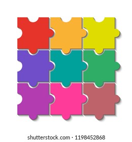 nine sided puzzle presentation banner. Abstract puzzle infographic template with explanatory text field business statistics. Vector 9 pieces puzzles illustration. Section nine compare service banner