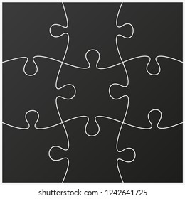 nine sided puzzle presentation banner. Abstract puzzle infographic template with explanatory text field business statistics. Vector 9 pieces puzzles illustration. Section nine compare service banner
