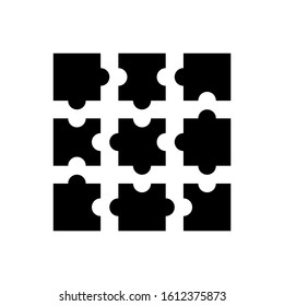 Nine sided square puzzle presentation. Abstract silhouette puzzle infographic template explanatory text field business statistics. 9 pieces puzzles illustration. Section nine compare service banner