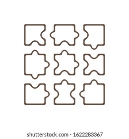 Nine sided square puzzle presentation. Abstract silhouette puzzle infographic template explanatory text field business statistics. 9 pieces puzzles illustration. Section nine compare service banner