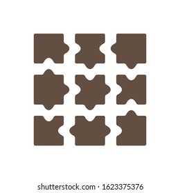 Nine sided square puzzle presentation. Abstract silhouette puzzle infographic template explanatory text field business statistics. 9 pieces puzzles illustration. Section nine compare service banner