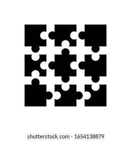 Nine sided square puzzle presentation. Abstract silhouette puzzle infographic template explanatory text field business statistics. 9 pieces puzzles illustration. Section nine compare service banner