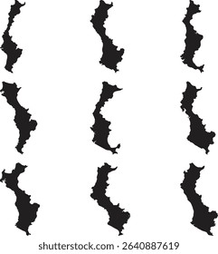 Nine Silhouette Maps of Geographical Regions