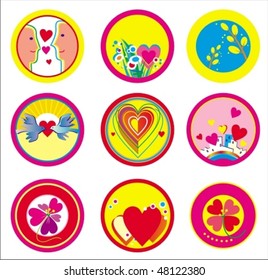 Nine simple icons with hearts