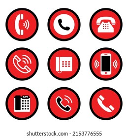 Nine simple telephone vector icons on red background