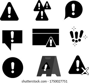 Nueve Iconos Vectores Relacionados Con Aviso Simple. Contiene iconos como Alertas, Marcas de exclamación, Señales de advertencia y otros.