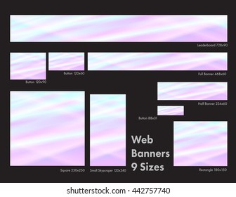 Nine sizes of pastel common web banners in a stunning stained glass design. Vector EPS-10 file, transparency used. 