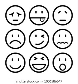 Nine smilies, set smiley emotion, by smilies, cartoon emoticons - stock vector