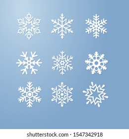 Nine snowflakes set icon winter crystal snow vector.