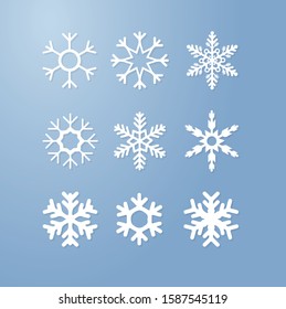 Nine snowflakes set icon winter crystal snow vector.