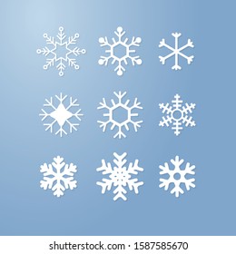 Nine snowflakes set icon winter crystal snow vector.